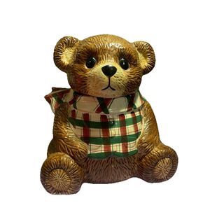 Vintage World Bazaar Inc Cute Brown Bear Plaid Shirt Cookie Jar